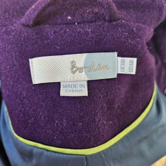 Boden Womens Purple Wool Mid-length Coat Size 6 - Picture 12 of 13